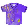 Purple abstract paint-pattern jersey front with cartoon alien astronaut against a starry space background