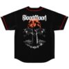 Black jersey back with “Blood Moon” text, orange moon, winged gothic figure, full back view