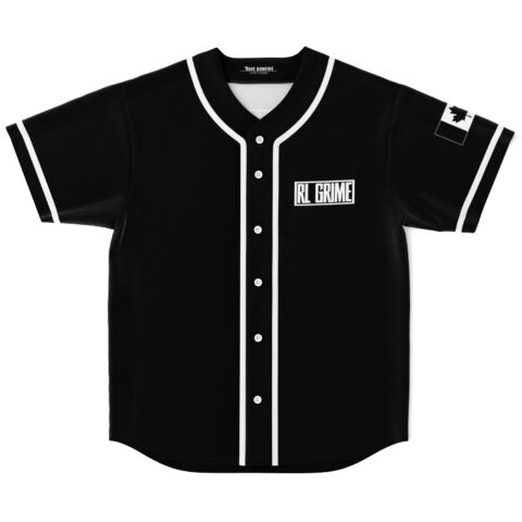 Black-and-white varsity lettering with white piping, front view on a clean product background