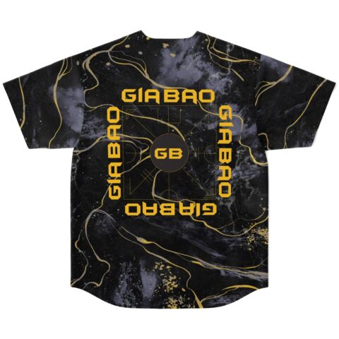 Dark marble swirl back view with gold lines, repeated “GIABAO” text, and central GB emblem