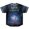 Dark forest galaxy design featuring a glowing orb and stars, back view with large lettering