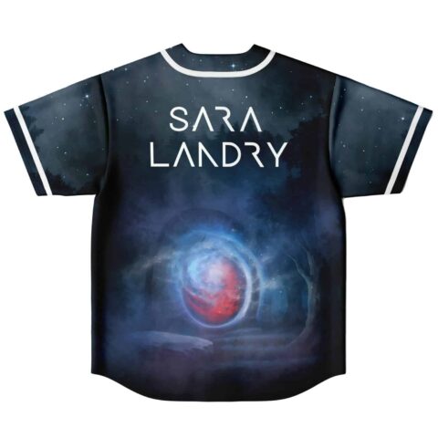 Dark forest galaxy design featuring a glowing orb and stars, back view with large lettering