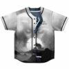 Monochrome mountain moon design with stormy clouds, front view showing the reversible jersey open