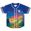 Greek mythology front view featuring a winged horse, temple, swirling clouds, and vivid sunset landscape