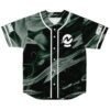 Dark green abstract swirl front view featuring a white circular logo and contrasting button placket