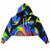 Cropped hoodie with vibrant swirling colors and text design