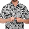 Model buttoning the short sleeve doodle pattern rave button-down shirt