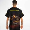 Black cinematic robot design with glowing waveform robot, worn in a rear studio view