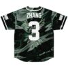 Dark green abstract swirl back view with dragon graphic, ZHANG, and oversized white number 3