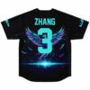 Black galaxy back with ZHANG, winged teal 3, phoenix, waveform, and SUM and ELITE sleeves