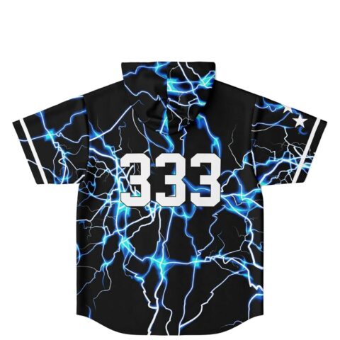 Crackling electric pattern jersey back view featuring oversized white 333 numerals and star sleeve accents