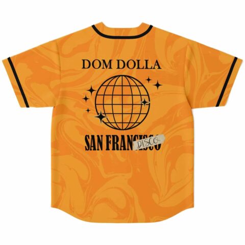 Orange marbled swirl jersey featuring disco globe graphic and San Francisco text, back view