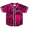Hot pink densely packed monster collage with white piping and BASS LOVER text, front view
