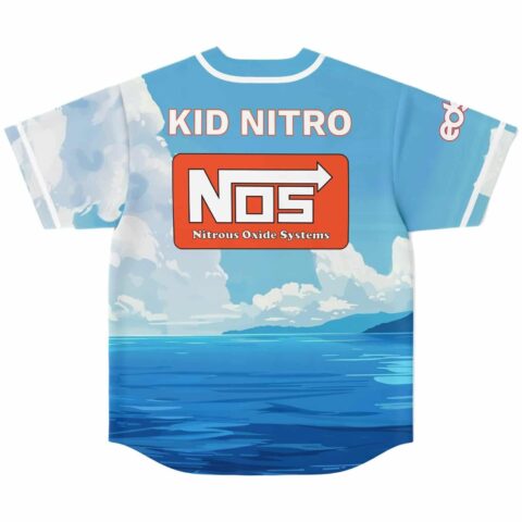 Cartoon seascape jersey back reads “KID NITRO,” “NOS,” and “Nitrous Oxide Systems” above ocean waves