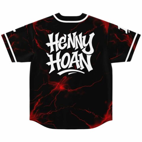Black jersey back featuring red electric lightning and large white “HENNY HOAN” lettering, shown flat