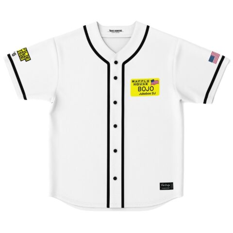 Retro diner sign jersey with BOJO Jukebox DJ patch and black trim, front view