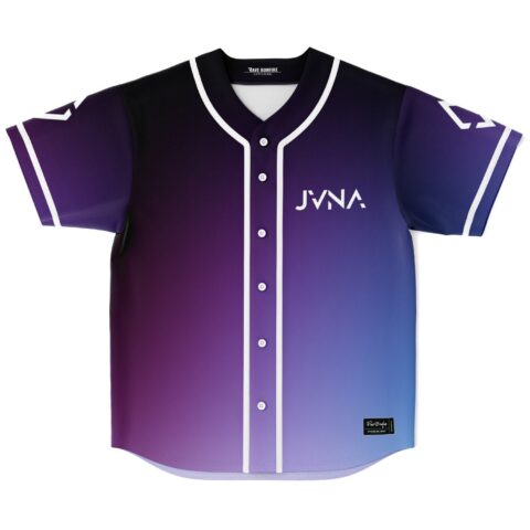 Minimal purple-blue gradient jersey front view with white piping and button closure