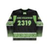 Back of the Mike Wazowski rave hockey jersey with MIKE WAZOWSKI and 2319 in green on starry black, eyeball bands on sleeves