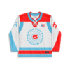 Red-and-aqua five design with Puerto Rico flag and circular FIVE lettering, front view