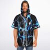 Crackling electric pattern jersey worn front view, showing hood, lightning emblem, and white-trimmed sleeves