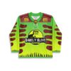 Neon green dinosaur-inspired camouflage rave jersey with “Barely Alive” chest text, front view