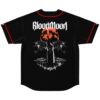 Black jersey back featuring BloodMoon text, winged figure, and orange moon graphic on white background
