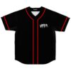 Black jersey with red piping and white VAMPIRE lettering, front view on white background