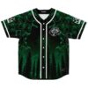 Dark misty pine forest pattern with glowing green squiggles and crown patch, front view