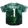 Dark misty pine forest reflection with white lettering and number 1, back view