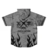 Grayscale anime-inspired collage jersey with black flames and skull emblems, back reading “FOUR SEA EMPERORS”