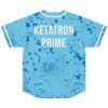 Light sky blue paint splatter jersey back with “KETATRON PRIME” lettering, shown flat from behind