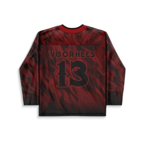 Dark red slasher jersey featuring distressed red-black pattern and oversized number 13, back view