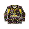 Front view of neon tossed candy pattern with one-eyed alien graphic, studio product setting