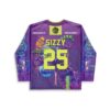 Purple CloZee x LSDREAM fan rave hockey jersey with custom name and number lettering and neon forest creatures, back view
