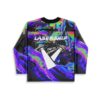 Holographic oil-slick swirl back jersey featuring LASERSHIFT and THEY’RE COMING! graphic