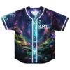 Enchanted forest jersey front view with glowing stream, flowers, and LMT chest lettering
