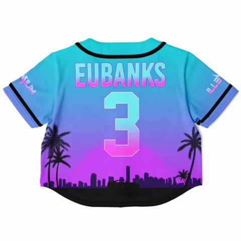 Cropped baseball jersey with blue and purple gradient design
