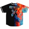 Back view featuring black-and-galaxy split panels, colorful nebula print, oversized graphic, and white-trimmed sleeves
