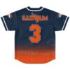 Navy Mountain Range jersey with orange number 3 and wave emblem, back view