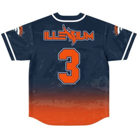 Navy Mountain Range jersey with orange number 3 and wave emblem, back view