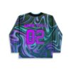 Purple liquid marble back view featuring cyan swirls, bold 02, and YEAH lettering