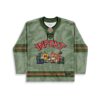 Sage vegetable swirl jersey front with cartoon vegetables and “EAT YOUR VEGETABLES” text, flat view