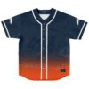 Navy Mountain Range jersey with orange sunset gradient and white piping, front view