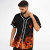 Black jersey with rising phoenix flames and white piping, worn front-facing in studio