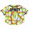 Packed cluster bubble-print baseball jersey back view with oversized AFINITY text and number 0