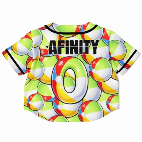 Packed cluster bubble-print baseball jersey back view with oversized AFINITY text and number 0