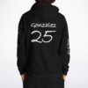 Model wearing black hoodie displaying back 'Gonzalez' and number '25'