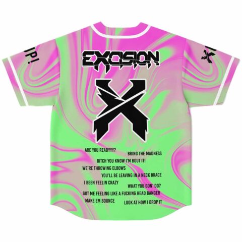Neon liquid marble swirl jersey back with ARE YOU READYYY? and festival slogan text