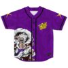 Purple anime-inspired jersey with white-haired character artwork, abstract swirl pattern, black piping, flat front view