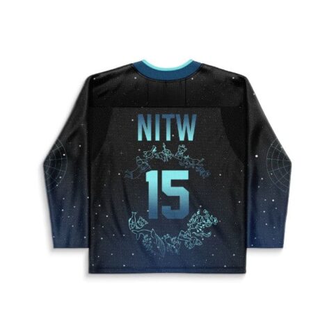 Back view of starry night-sky pattern featuring readable NITW text and gradient number 15
